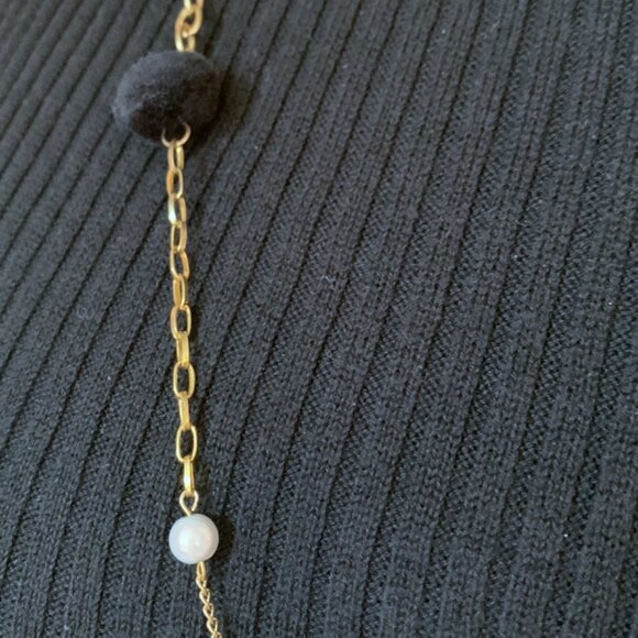 💎 CREATION - OPERA long necklace - Gold and Black beads ribbons & pompoms - Picture 9 of 10